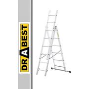 Drabest Basic Home Échelle en Aluminium 3 Éléments - Escabeau 3x6 Marches - Escabeau en Aluminium Léger - Échelle Pliable pour la Maison - Capacité 150 Kg - 46x165x13cm