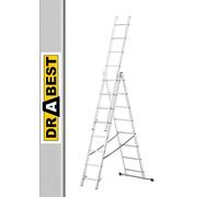 Drabest Basic Home Échelle en Aluminium 3 Éléments - Escabeau 3x8 Marches - Escabeau en Aluminium Léger - Échelle Pliable pour la Maison - Capacité 150 Kg
