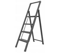 Drabest | Chef d'équipe - Modèle Slim - Échelle en acier - Chef d'atelier - Noir - 4 marches - Pliable - Charge maximale : 150 kg - Hauteur de travail : 2,88 m