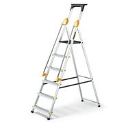 Drabest | échelle - 6 marches, charge max. 150kg - avec mains courantes, en aluminium, pieds antidérapants, escabeau, échelle pliante