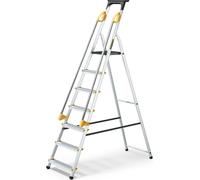 Drabest | échelle - 7 marches, charge max. 150kg - échelle avec mains courantes, échelle en aluminium, pieds antidérapants, escabeau, échelle pliante