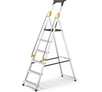DRABEST Echelle Alu Escabeau 6 Marches Pliable Antidérapant avec Rampes de Sécurité Charge Max 150 kg