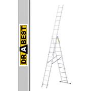 Drabest | Échelle aluminium - 3x11nombre de barreaux, multifonctionnelle, échelle double et échelle simple, hauteur de travail 6,55 m, stabilisateur stable, jusqu'à 150 kg
