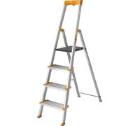 Drabest | Échelle de ménage aluminium 4 marches, hauteur de travail 2,82 m, marches extra larges de 120 mm, capacité de charge 150 kg, pieds antidérapants à clic