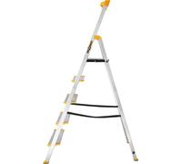 Drabest | échelle de ménage en aluminium - MAX 5 marches - hauteur de travail 3,04 m, - largeur marches 120 mm - charge admissible 150 kg - porte-outils