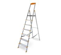 Drabest | échelle de ménage en aluminium - MAX 7 marches - hauteur de travail 3,47 m, - largeur marches 120 mm - charge max. 150 kg - porte-outils
