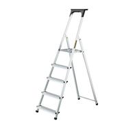 Drabest - Échelle Domestique - Escabeau - 5 marches - Hauteur de Travail 2,97m - Escabeau Pliant en Aluminium, Charge Max. 125 kg - avec Plateforme 25 x 26 cm, Pieds antidérapants