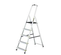 Drabest - Échelle Domestique Pro - Escabeau - 5 marches - Hauteur de Travail 2,97m - Pliant en Aluminium, Charge Max. 150 kg, Crochet Pratique - avec Plateforme 25 × 26 cm, Pieds antidérapants