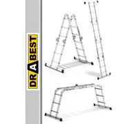 DRABEST | Échelle - Échelle pliante en aluminium, 4x 3, échelle multifonctionnelle 3 en 1, échelle double/échelle simple/plateforme de travail, antidérapante, charge maximale 150 kg