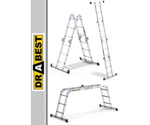 DRABEST | Échelle - Échelle pliante en aluminium, 4x 3, échelle multifonctionnelle 3 en 1, échelle double/échelle simple/plateforme de travail, antidérapante, charge maximale 150 kg