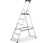 DRABEST | Échelle - Échelle polyvalente - Échelle en aluminium - PRO 6 marches - avec étagère - jusqu'à 150 kg