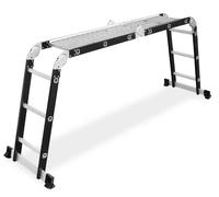 DRABEST | Échelle polyvalente 4x3 avec plate-forme, acier/aluminium, à 4 niveaux, hauteur de travail 2,89–4,19 m, stabilisateurs antidérapants