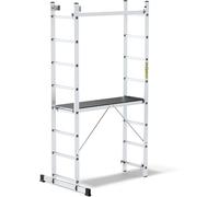 DRABEST Échelle Polyvalente Aluminium 2x8 Marches avec Plateforme Échafaudage 3 en 1 Pliable Charge Max 150 kg Crochet Seau Inclus