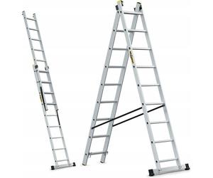DRABEST | Échelle polyvalente renforcée en aluminium PRO, 2 × 9 échelons, modèle 2-en-1, hauteur de travail 5,02 m, charge maximale 150 kg