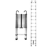 Drabest Échelle Télescopique en Aluminium avec Crochets de Fixation - Échelle Extensible - Escabeau Pliable en Aluminium - Multifonctionnelle - 13 Marches-Pieds - Hauteur 3,8m