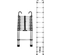 Drabest Échelle Télescopique en Aluminium avec Crochets de Fixation - Échelle Extensible - Escabeau Pliable en Aluminium - Multifonctionnelle - 11 Marches-Pieds - Hauteur 3,2m
