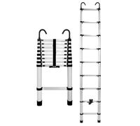 Drabest Échelle Télescopique en Aluminium avec Crochets de Fixation - Échelle Extensible - Escabeau Pliable en Aluminium - Multifonctionnelle - 9 Marches-Pieds - Hauteur 2,6 m