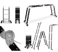 DRABEST Échelle Universelle Multifonctionnelle Pliante 4x3 Marches - Conception Robuste - Aluminium + Acier - Charge Maximale 125 kg - 0,32 x 0,98 x 0,25 m