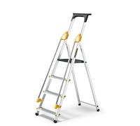 Drabest ÉCHELLES SÉRIES Pro Escabeau Ménager 4 Marches en Aluminium avec Mains Courantes - Charge Max 150 kg - Escabeau en Aluminium - Echelle Multifonctions - 43X147X12cm