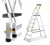 Drabest ÉCHELLES SÉRIES Pro Escabeau Ménager 7 Marches en Aluminium avec Mains Courantes 150 KG Escabeau en Aluminium Echelle Multifonctions - 50X217X12 cm
