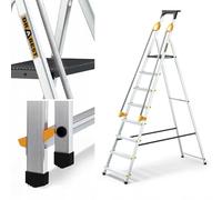 Drabest ÉCHELLES SÉRIES Pro Escabeau Ménager 8 Marches en Aluminium avec Mains Courantes 150 KG Escabeau en Aluminium Echelle Multifonctions - 52X239X12 Cm
