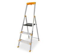 DRABEST Escabeau 3 Marches Pliable - Échelle en Aluminium - Escabeau Pliant avec Porte-Outils et Marches Extra Larges 120 mm avec Surface Antidérapante - Capacité de Charge 150 kg