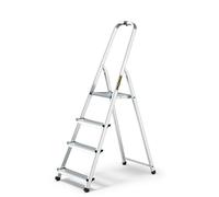 Drabest Escabeau 4 Marches en Aluminium - Capacité 125 KG - Barre de Sécurité en Haut de l’Escabeau Et Plateforme De Travail - Construction Robuste - Pieds antidérapants - Échelle multifonctionnelle