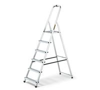 Drabest Escabeau 6 Marches en Aluminium - Capacité 125 KG - Barre de Sécurité en Haut de l’Escabeau Et Plateforme De Travail - Construction Robuste - Pieds antidérapants - Échelle multifonctionnelle