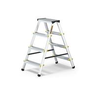 DRABEST Escabeau Double 4 Marches Échelle Pliable Double Face Escabeau Alu Confortable Marche Pieds Antidérapants Charge Max 150 kg
