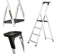 Drabest Escabeau en Aluminium 4 Marches 150 KG - Escabeau en Aluminium avec Pieds Antidérapants Et Plate-Forme De Travail - Échelles Multifonctions - 43 X 145 X 12 Cm