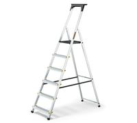 Drabest Escabeau en Aluminium 6 Marches 150 KG - Escabeau en Aluminium avec Pieds Antidérapants Et Plate-Forme De Travail - Échelles Multifonctions - Livré avec Etagère A Outils - 48 X 191 X 12 Cm