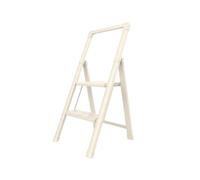 DRABEST - Escabeau Ménager 2 Marches avec Garde-Corps, Marchepied Pliant avec Plateforme, Tabouret en Acier, Stable avec Embouts Antidérapants, Charge Max 150kg, Beige Mat, Slim, 5cm d'Épaisseur Plié
