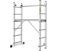 DRABEST Pro Échelle 3en1 en Aluminium - Échafaudage, Échelle Polyvalente avec Plate-Forme de Travail et Crochet de Seau - Réglable en Hauteur, Pliable - 2X 6 Marches