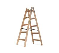 DRABEST Pro Escabeau en Bois - 5 marches - Escabeau léger - Échelle Pliable pour la Maison - Pin Imprégné, Renforts Zinc - Capacité 150 Kg - 53x158x13cm
