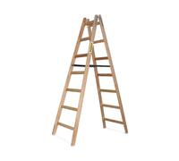 DRABEST Pro Escabeau en Bois - 7 marches - Escabeau léger - Échelle Pliable pour la Maison - Pin Imprégné, Renforts Zinc - Capacité 150 Kg - 61x211x13cm