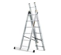 DRABEST Pro Sèries Échelle Multifonction en Aluminium 3x6 Escabeau à Trois Sections - Jusqu'à 150 kg - Hauteur de Travail 4,43 m Echelle Pliante - Crochet pour Seau Inclus