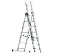 DRABEST Pro Sèries Échelle Multifonction en Aluminium 3x7 Escabeau à Trois Sections - Jusqu'à 150 kg - Hauteur de Travail 5,05 m Echelle Pliante - Crochet pour Seau Inclus