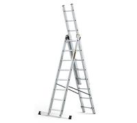 DRABEST Pro Sèries Échelle Multifonction en Aluminium 3x8 Escabeau à Trois Sections - Jusqu'à 150 kg - Hauteur de Travail 5,05 m Echelle Pliante - Crochet pour Seau Inclus