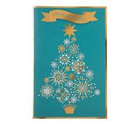 DRAEGER PARIS 1886 - Carte de Vœux Joyeux Noël Réveillon - Designs Variés Sapin Couronne Flocons - Finitions Or et Argent à Chaud - 12x17 cm - Papier FSC® - Enveloppe Incluse - Made in England