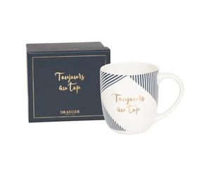 DRAEGER PARIS 1886 | Mug Céramique Bleu 320ml | Toujours au Top | Cadeau Humoristique Famille, Ami, Collègue | Anniversaire, Saint-Valentin | Design Chic Géométrique | Avec Boîte Cadeau