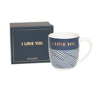 DRAEGER PARIS 1886 - Mug Céramique Bleu I Love You - Cadeau Original Amour, Amitié, Anniversaire - Tasse à Café 320ml avec Message Doré - Coffret Cadeau Chic et Design pour Collègues, Famille