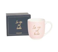DRAEGER PARIS 1886 | Mug en Céramique Rose 320 ml | La Vie Est Belle | Cadeau Famille, Ami, Collègue | Design Chic | Boîte Cadeau Incluse | Idéal Anniversaire & Noël