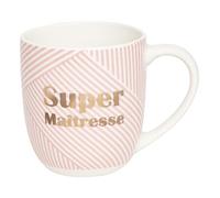 DRAEGER PARIS 1886 - Mug en Céramique Rose Super Maîtresse - Idée Cadeau Professeur Fin d'Année - Chic & Tendance - 320ml - Coffret Cadeau Élégant - Design Géométrique & Détails Dorés