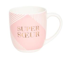 DRAEGER PARIS 1886 | Mug en Céramique Rose Super Soeur | Idée Cadeau Famille, Soeur, Amie | Anniversaire, Noël | Humour, Amour, Amitié | 320 ml | Coffret Cadeau Chic