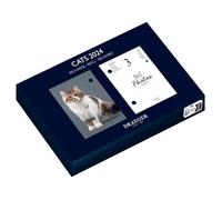 DRAEGER PARIS 1886 - Recharge Éphéméride Agenda Yvon 2024-365 Feuillets & Photos de Chats - Multilingue: Français, Anglais, Espagnol... - Compatible Socle Bambou - 11x1.5x16cm