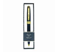 DRAEGER PARIS 1886 - Stylo Bille Bleu Nuit et Or avec Texte Personnalisé - Encre Noire Rétractable - Prise en Main Confortable - Idéal pour Professeurs - Livré en Écrin Design et Élégant