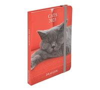 DRAEGER PARIS | Agenda de poche rouge spécial chats janvier-dec 2023 | 12 photos | 11,5 x 16 cm | Couverture rigide marque page | 7 langues | 1 semaine sur 2 pages | Papier certifié FSC®