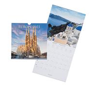 DRAEGER PARIS | Calendrier mural Europe 2023 à suspendre 29x29cm |16 mois sept 22 à dec 23 | 7 langues | Calendrier bureau, maison, cuisine| Photos voyage | Papier certifié FSC®