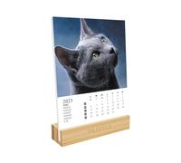 DRAEGER PARIS | Calendrier sur socle Chats 2023 |12 x 16,5 cm | Année 2023 | 7 langues | Calendrier décoration bureau mensuel| Socle en bambou | Papier certifié FSC® | encres végétales