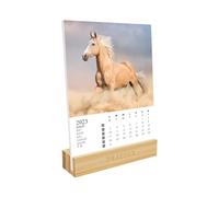 DRAEGER PARIS | Calendrier sur socle Chevaux 2023 |12 x 16,5 cm | Année 2023 | 7 langues | Calendrier décoration bureau mensuel| Socle en bambou | Papier certifié FSC® | encres végétales